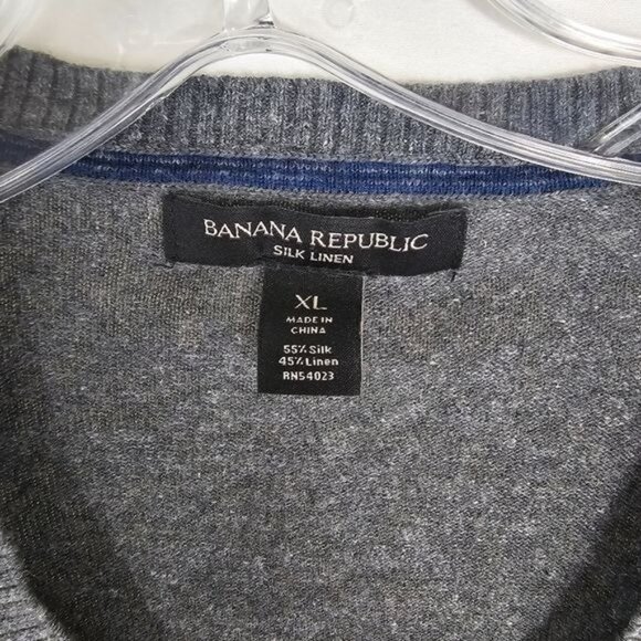 Banana Republic VNeck Pullover Sweater Sz XL Silk Linen Gray Quiet Luxury - Picture 4 of 7